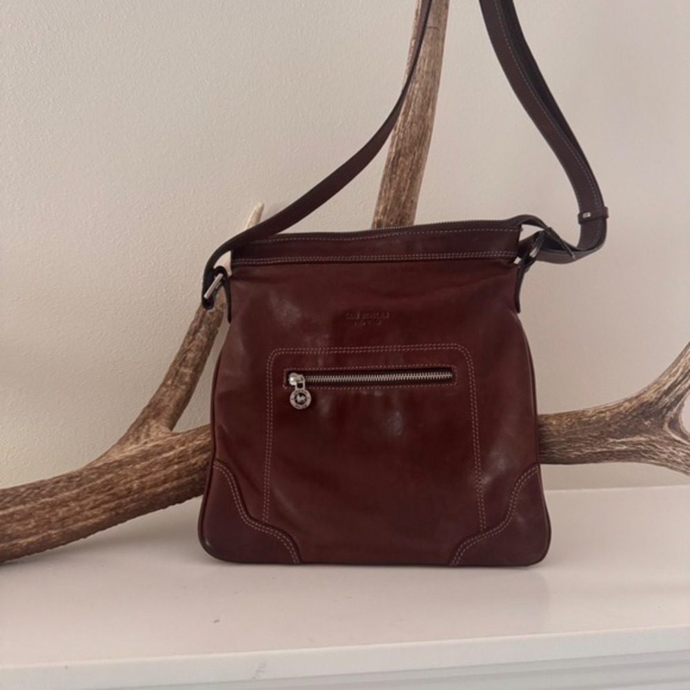 Los Robles Polo Time Brown Leather Crossbody Messenger Bag Adjustable Strap